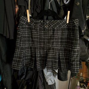 Grid Plaid Textured Mini Skirt Lace Trim Hem Layer Black White